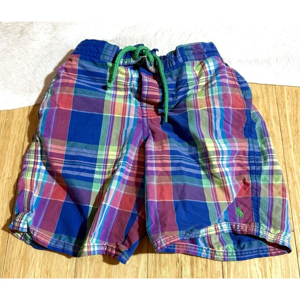POLO RALPH LAUREN Swim‎ Shorts Trunks Boys size 6 BLUE Red Yellow Green PLAID